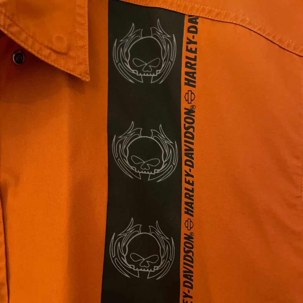 Harley Davidson orange button down shirt